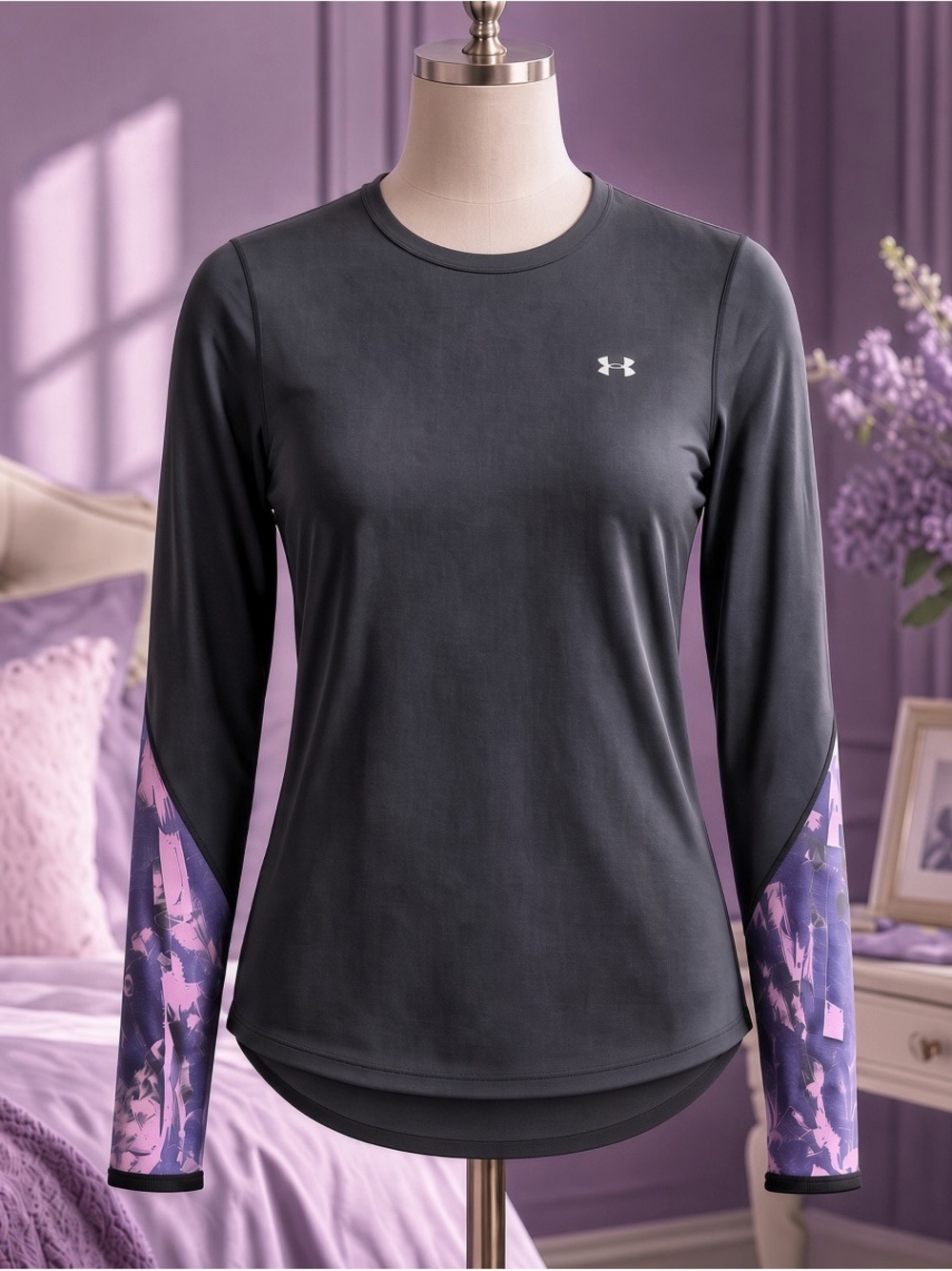 Under Armour Cold Gear Long-Sleeve Performance Top with Purple Accent Sleeves